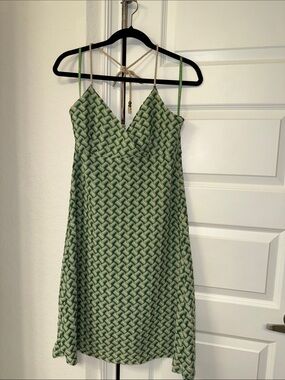 LOFT Green Patterned Backless Slip Dress